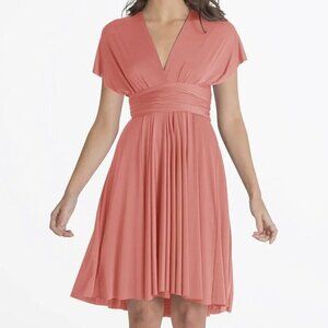 Henkaa Sakura Convertible Midi Dress One Size Peach Pink Coral Multi-way EUC